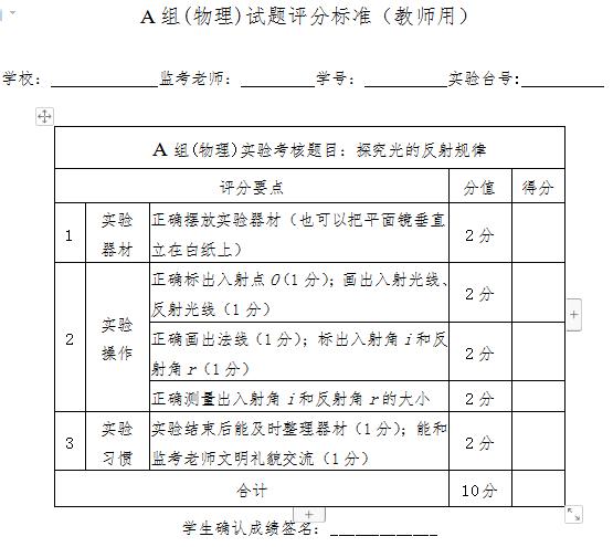 2021深圳初中生化物实验操作考试物理试题及评分标准